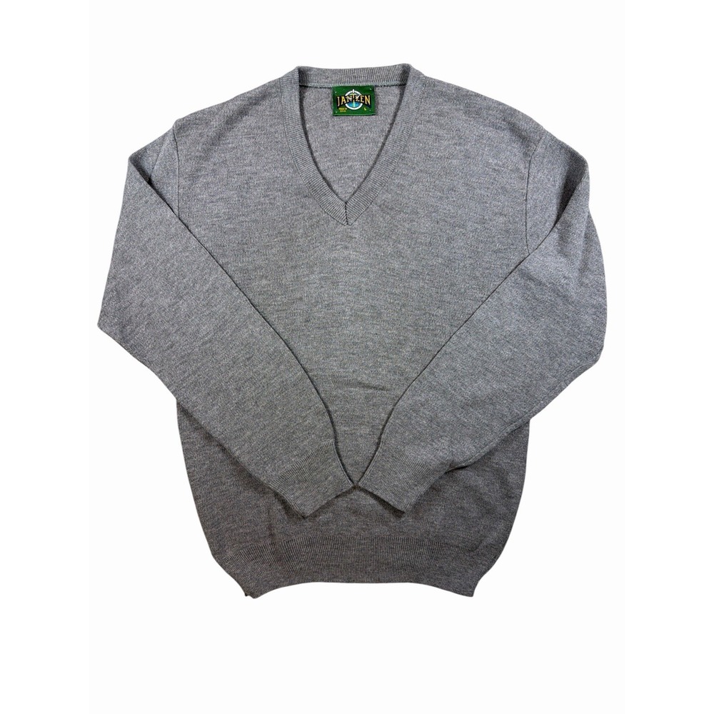 Vintage Jantzen Mens L Gray V Neck Acrylic Knit Sweater Made in USA NWOT
